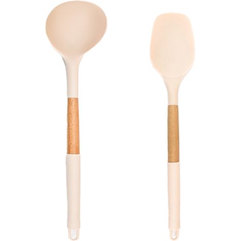 Ustensiles De Cuisine En Silicone - Résistance Haute Température Avec Manches En Bois - Pour Casseroles Et Poêles Antiadhésives - Lot De 2 (1/5)