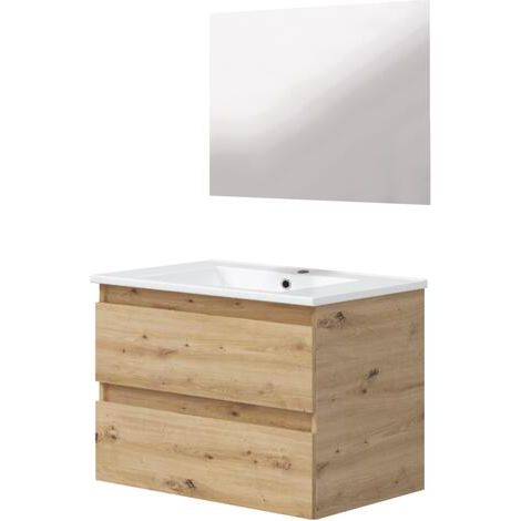 ONDEE - Mueble de baño colgante LILA - 60cm - 2 Cajones - Madera - Espejo
