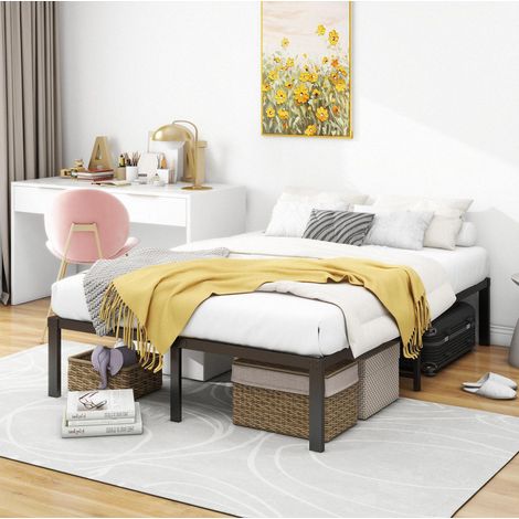 Telaio letto matrimoniale 120x200 cm, silenzioso, con spazio contenitore, acciaio, nero (1/5)