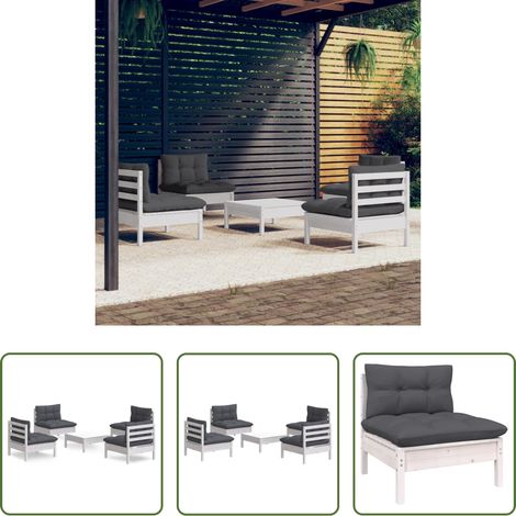 Terrassenmöbel -  5-tlg. Garten-Lounge-Set mit Anthrazit Kissen Kiefernholz (1/5)
