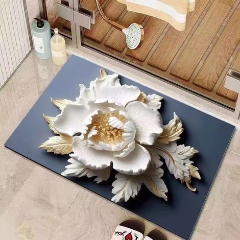 Tapis D'Entrée - Tapis Absorbant Pour Salle De Bain - Motif Fleur En Plâtre - 40 x 60 cm (1/4)