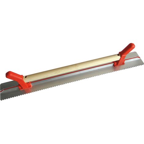 Règle à dresser 100 x 10 cm – Profil aluminium un côté denté 5x5 mm– Poignée bois et polypropylène – Outil de nivellement et de finition