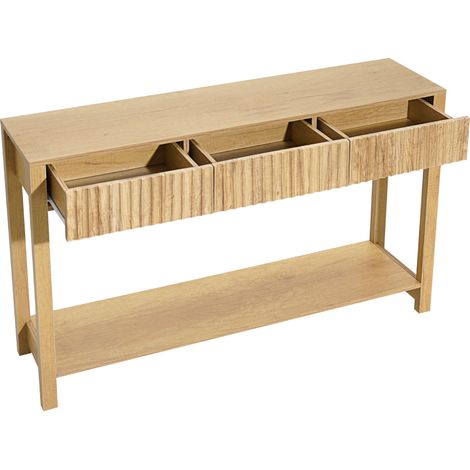 Mophorn Konsolentisch mit Schubladen & Ablagefach, schmaler rechteckiger Tisch aus MDF und Spanplatte für Flur, Schlafzimmer, Wohnzimmer oder Foyer, 120 x 30 x 80 cm, Naturholzoptik (1/5)