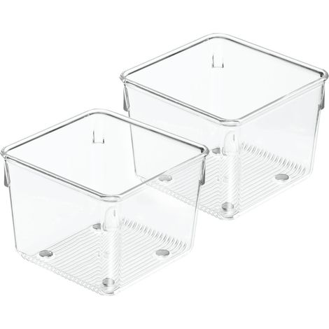 iDesign Linus Divisorio per Cassetti, Piccolo Organizzatore Cassetti Cucina per Utensili in Plastica, Set da 2 Box Contenitori, Trasparente