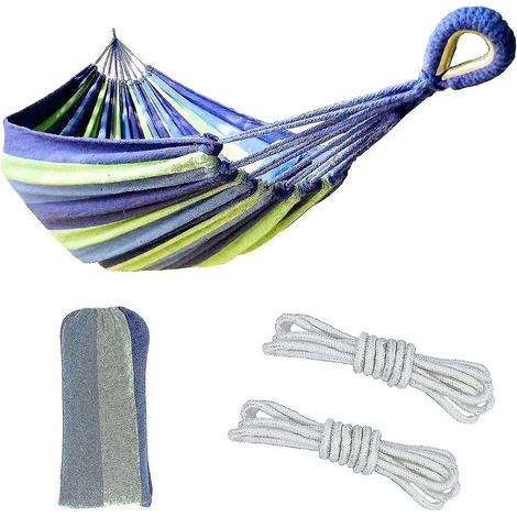 Hamac simple avec sac de rangement, bleu/vert, capacité maximale 90 kg, cadeau idéal (1/4)