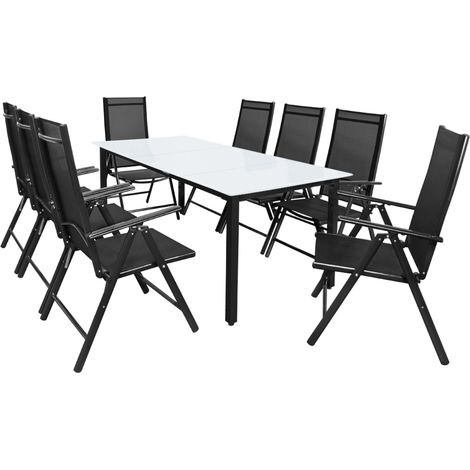 Casaria Salon de jardin aluminium »Bern« 1 table 8 chaises pliantes différentes couleurs plateau de table en verre dépoli dossier réglable 8 positions Anthracite (1/5)
