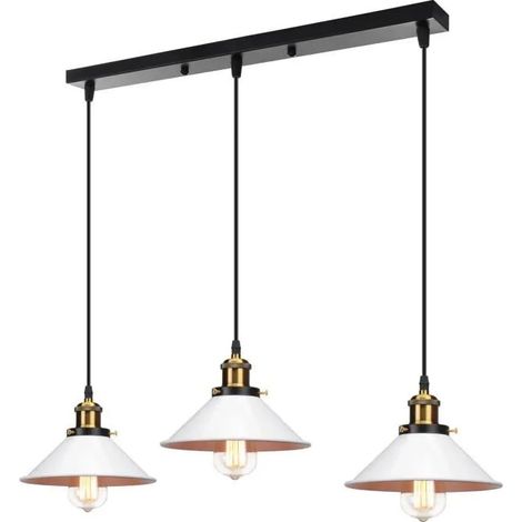 E27 Lampe Suspension en Fer Blanc,Lustre Suspension Industrielle Vintage Style Edison pour Salon Chambre (1/4)