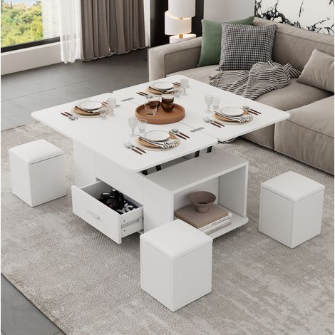 Tisch aus Spanplatte 100 x 50 x 45 cm weiß, höhenverstellbar und ausziehbar 4-6 Personen (1/5)