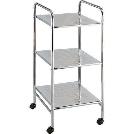 Wenko – Desserte de cuisine à roulettes avec 3 étagères – Acier chromé – Dimensions 32x71x36,5 cm – Chariot mobile pour salle de bain et cuisine (1/4)