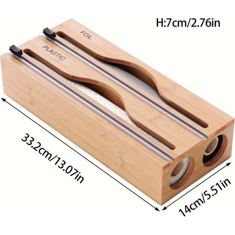 Distributeur 2 en 1 en bambou pour papier aluminium, papier sulfurisé et papier ciré avec coupe-papier