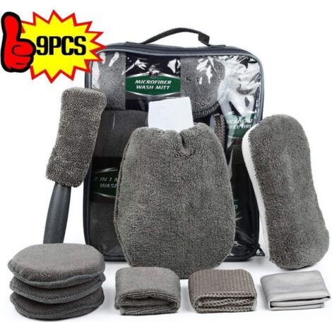 9 pièces Outils Professionnels Nettoyage de Voiture, Voiture Chiffons de Nettoyage Automobile Set, Wash Kits Microfibre, Auto waschset Cleaner Auto Set, Voiture Vent Brosse (1/4)