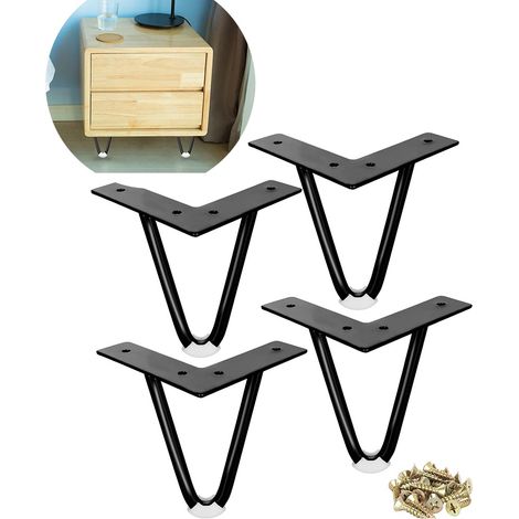 4 Pieds Épingle Métal 10cm Noir avec Protection Sol Caoutchouc (1/4)