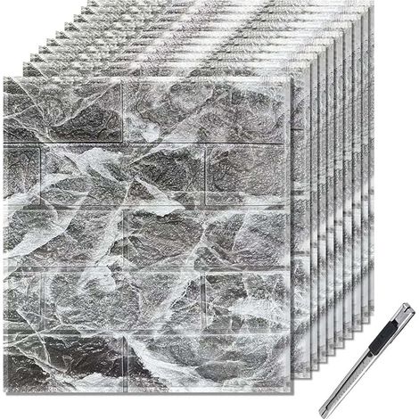 3D-Tapete Self Adhesive Brick Waterproof Floor Covering 35 x 38.5 cm for Kitchen, Living Room, Bedroom, Children's Room (Grey) (1/5)