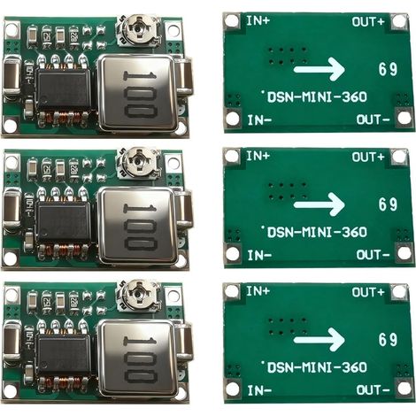 Lot de 6 Module Mini 360 Abaisseurs DC-DC, Convertisseur 4.75-23V vers 1,0V-17V de Tension Réglable, Régulateur d’Alimentation Ultra-Compact 3A Haute Efficacité 96% pour Projets Électroniques DIY (1/5)
