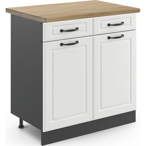 Mobiletto base per cucina R-Line, Bianco casa di campagna, 80 cm , PL Rovere, Vicco