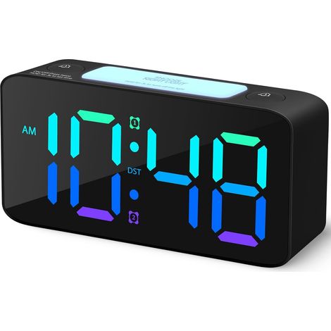 Réveil super puissant pour gros dormeurs adultes, horloge numérique RGB avec veilleuse 7 couleurs, volume réglable, chargeur USB, petit cadran de chevet chambre, réveil enfants ados (Noir+RGB) (1/5)