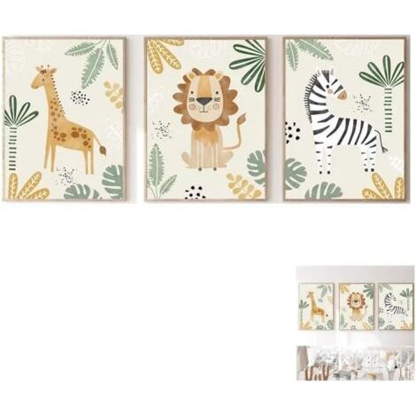 Tierposter – Wanddekoration – 3er-Set (30 x 40 cm) – Babyzimmer – Hochwertige Leinwand (1/5)