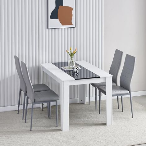 Dining Room Set, Black White Dining Table and Chairs, 120x80 cm Kitchen Table Dining Table with Chairs (Table with 4 Chairs,Grey Faux Leather)