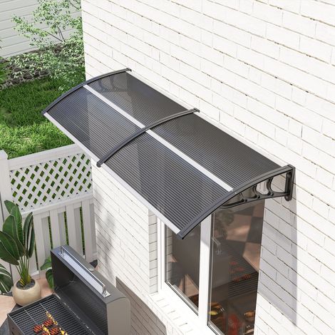 Sonnen- und Regenschutzmarkise 196 x 75 x 23 cm mit Polycarbonat-Abdeckung für Türen und Fenster, Schwarz