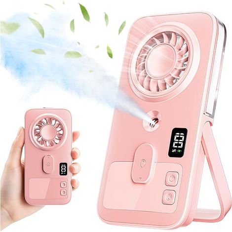 Ventilador portátil con pulverizador, recargable, con 4 velocidades y función de rociado de agua, silencioso y ligero para viajar. (1/4)