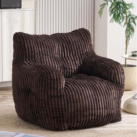 Pouf poire 100x94x70 cm marron en velours côtelé rembourré avec mousse à mémoire de forme (1/2)