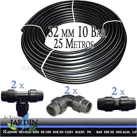 Rohr PE100 HD 25m 1'' 32mm PN10 flexible HDPE Wasserleitung + 2 Winkelstücke, 2 T-Stücke und 2 Verbindungsstücke