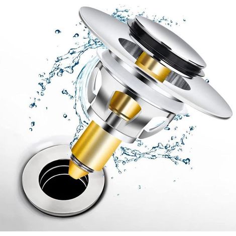 Bonde de lavabo Pop-Up - Marque - Modèle - Diamètre 1.34” à 1.4” - Acier inoxydable et laiton (1/4)