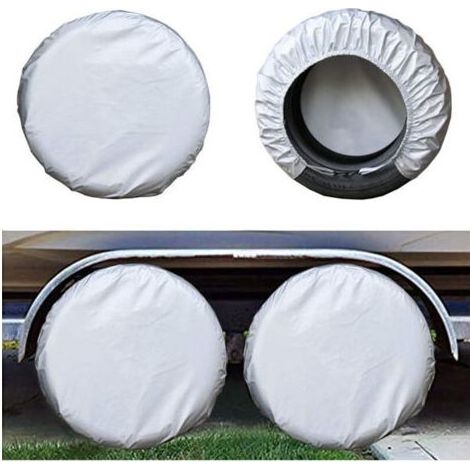 RV Wheel Tire Covers (4 Pack Silver), Oxford Waterproof UV Sun Protector for Truck, Camper, Boat, Trailer, Motorhome, SUV, Fits Diameter 30"-32 (1/5)