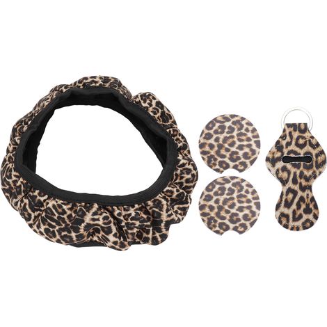 4 pièces Housse de volant universelle + Dessous de verre pour porte-gobelet + Porte-clés - Accessoires auto complets (1/5)