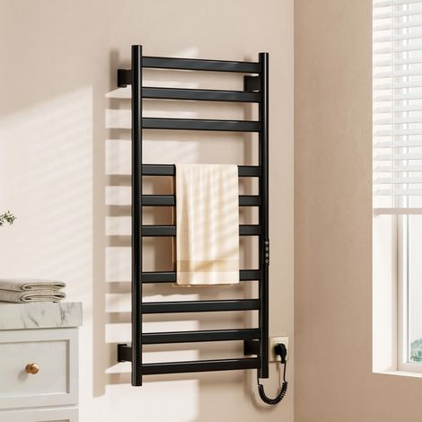 Electric Towel Rail Heating, Wall Mounted Thermo-Bathroom, 1000 x 500 mm, Electric Bathroom Radiator, with Touch Screen, Timer and Adjustable Temperature Electric Towel Warmer, Black (1/5)