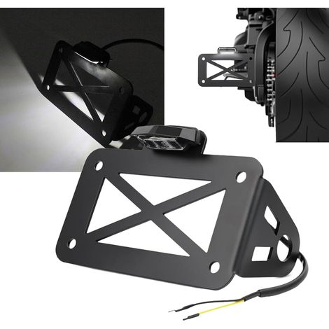 Support De Plaque Moto, Universel Support Plaque avec éClairage Supports De Plaque D'Immatriculation LatéRal MéTal pour La Plupart des Motos Sportives Motos Cruisers Etc 17,8x12x7,5 Cm Noir (1/5)