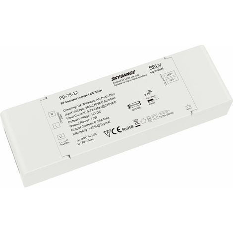Alimentatore Dimmerabile CV 12V 75W Con Pulsante N.O. e Telecomando RF 2.4G Per Striscia Led 12V PB-75-12 (1/3)