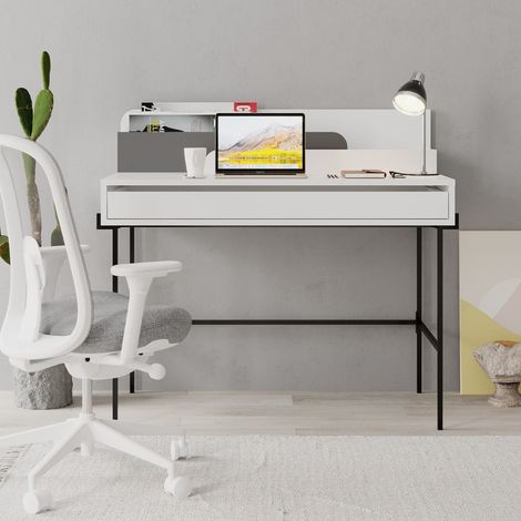 Scrivania con Cassetto 101x60x110 cm in MDF Leila Bianco e Antracite (1/5)