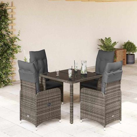 5-tlg. Garten-Bistro-Set mit Kissen Grau Poly Rattan (1/5)