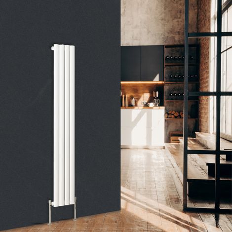 Warmehaus Vertical Oval Panel Single Radiator White 1600 x 237mm (1/5)