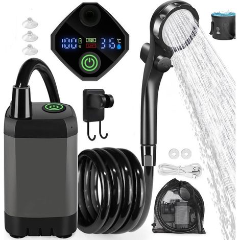 Tragbare 7800-mA-Dusche für Camping, wiederaufladbare elektrische Outdoor-Dusche mit intelligenter Digitalanzeige, Grau