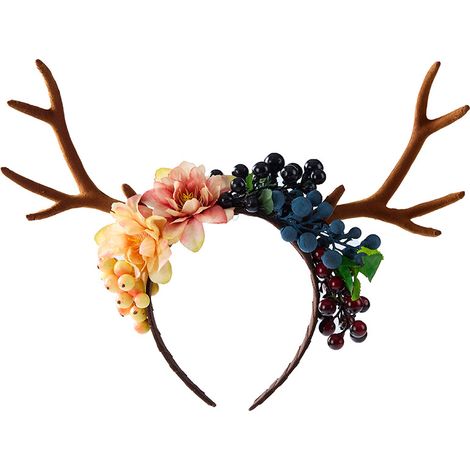 Bandeau Mori Girl, serre-tête de Noël en bois de renne, accessoire de coiffure renne pour la photographie de spectacle, serre-tête gothique à fleurs et baies (1/5)