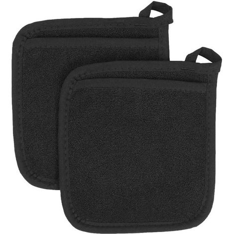 Juego de 4 manoplas de cocina,fabricadas en algodón resistente: diseño ergonómico,lavables a máquina,18 x 18 cm (negras) (1/4)