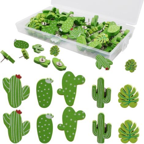 30 Pièces Punaises Cactus en Bois, Lot de Punaises Murale Tableau Liège, Punaise Décoratives Forme Cactus, Thumbtacks Mignons pour Tableau À Épingler, Bureau, Organisation et Décoration (1/5)