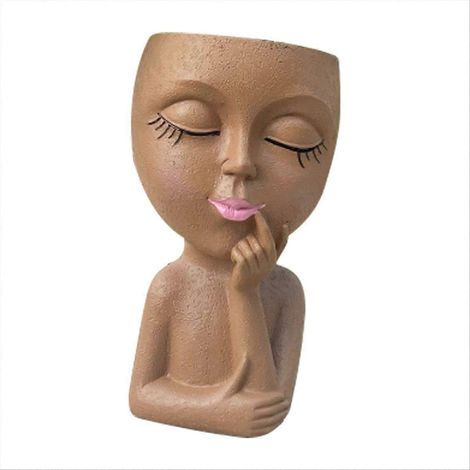 Mignon pot de fleurs tête pot de fleurs visage pour plantes d intérieur marron (1/5)