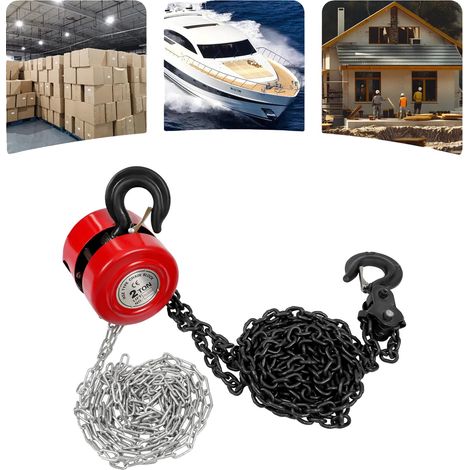 Palans à chaîne, Capacité de charge 2000 kg, Hauteur de levage 3 m, Rotation du crochet 360°, Acier au manganèse durable, Design compact (1/5)