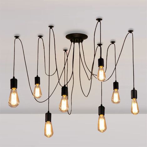 Industrial Pendant Lighting Fitting  Classic Edison Ceiling Lamp Retro Spider Chandelier E27 for Bedroom Living Room Kitchen 8 Lights/150cm