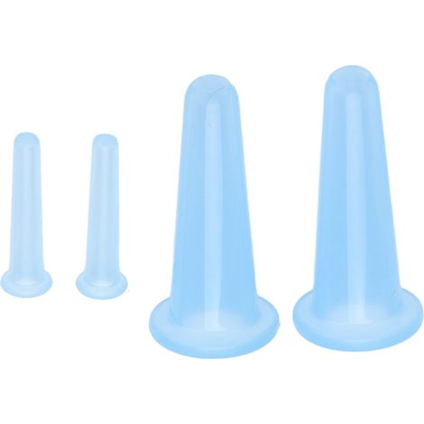 4 pièces Set de Ventouses Thérapie de Massage, Léger Souple Nettoyable, Appareil de Massage Facial Compact Bleu (1/5)