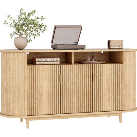 Pour Salon et Entrée Buffet Enfilade 140cm Meuble de Rangement Quotidien Façade à Lignes et Pieds en Pin (1/5)