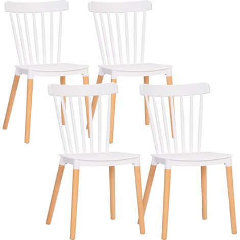 Lot de 4 chaises STANNY blanc et bois (1/5)