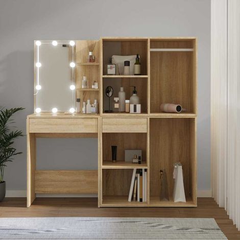 Coiffeuse à LED avec 2 armoires-Meuble de rangement Chêne sonoma Bois d'ingénierie 230802 (1/5)