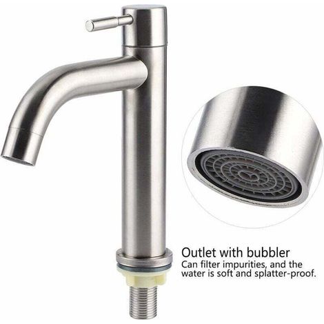 Armatur, G1/2 Gebürsteter Edelstahl Einzel-Kaltwasserarmatur für Waschtisch, Wasserart: Schlüsselarmatur, Badezimmerzubehör für Küche und Bad (Einzelzylinder-Kaltwasserarmatur) INH (1/4)