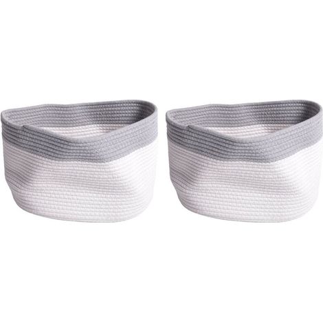2X Paniers de Rangement en Corde de Coton Organisateur Carré de Rangement pour Bacs Panier Tissé Décoratif Pliable avec Poignées, D