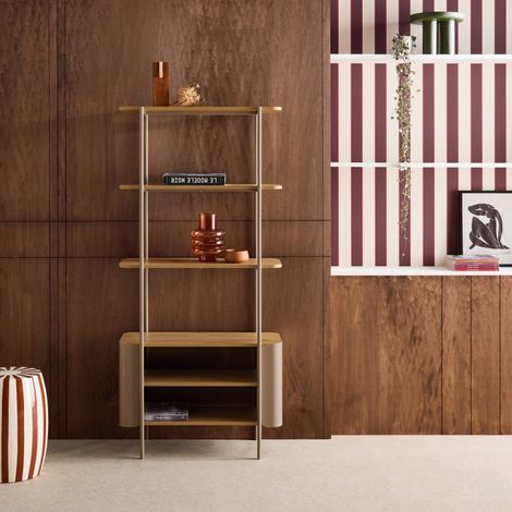 Etagère bibliothèque métal courbé et décor bois 6 niveaux marron - Molto