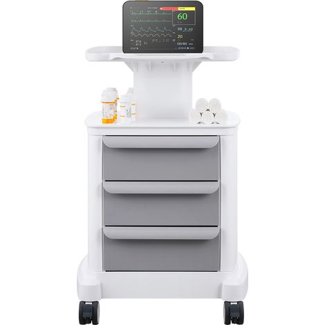 Mophorn Carros de laboratorio de 4 niveles, carro utilitario de laboratorio con 3 cajones y 1 bandeja superior, carro medico móvil con material ABS, carro rodante de laboratorio con 4 ruedas silencios